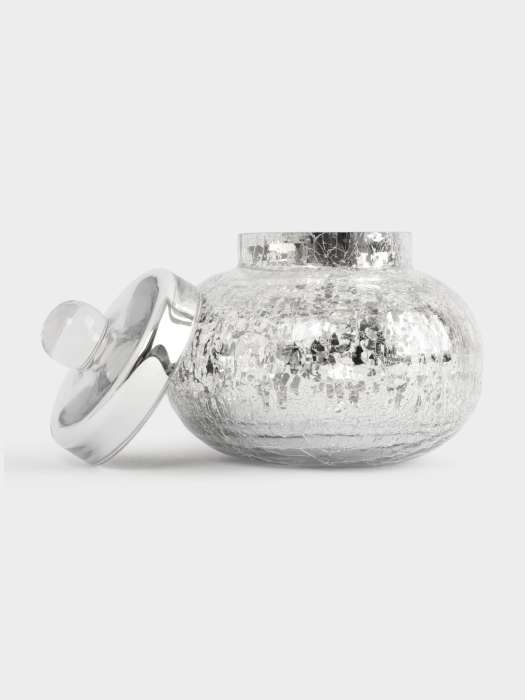 Конфетница, 16х15 см, с крышкой, стекло, серебристая, Кракелюр, Craquelure ANNA LAFARG ANLAF-BHNG-1615RD