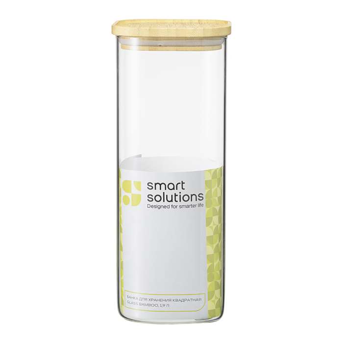 Банка для хранения квадратная glass bamboo, 1,9 л Smart Solutions SS0000162
