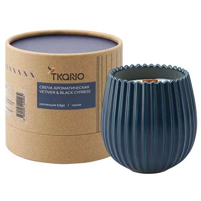 Свеча ароматическая с деревянным фитилём vetiver &amp; black cypress из коллекции edge, синий, 60 ч Tkano TK23-ARO0041