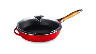 Сковорода с крышкой LAVA d28 см, 2,8 л, съемная деревянная ручка, чугун, красная LV Y TV 28 K3 NH Red