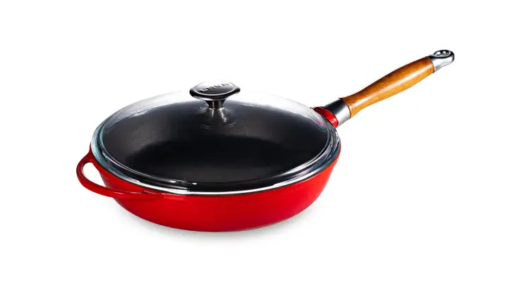 Сковорода с крышкой LAVA d28 см, 2,8 л, съемная деревянная ручка, чугун, красная LV Y TV 28 K3 NH Red