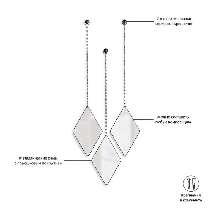 Набор зеркал dima, черный, 3 шт. UMBRA 358777-040