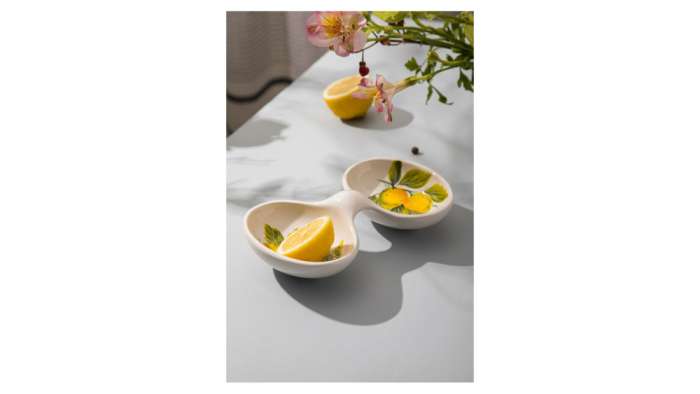 Менажница двухсекционная Лимоны с цветами 20х13 см, керамика EDELWEISS EDW-3008L