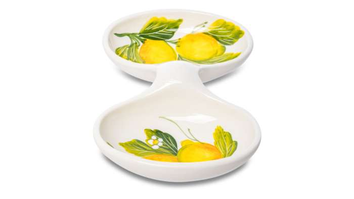 Менажница двухсекционная Лимоны с цветами 20х13 см, керамика EDELWEISS EDW-3008L