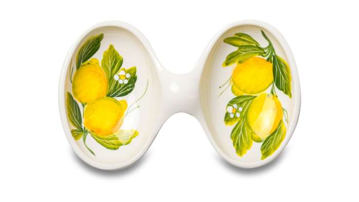 Менажница двухсекционная Лимоны с цветами 20х13 см, керамика EDELWEISS EDW-3008L