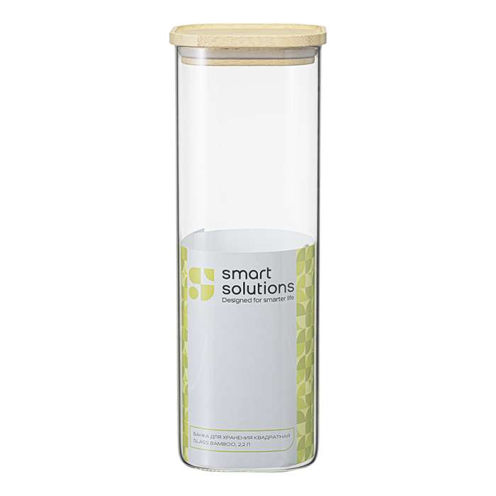 Банка для хранения квадратная glass bamboo, 2,2 л Smart Solutions SS0000163
