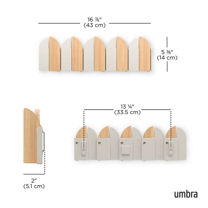 Вешалка настенная saloon, 5 крючков, натуральное дерево/белая UMBRA 1022942-1337