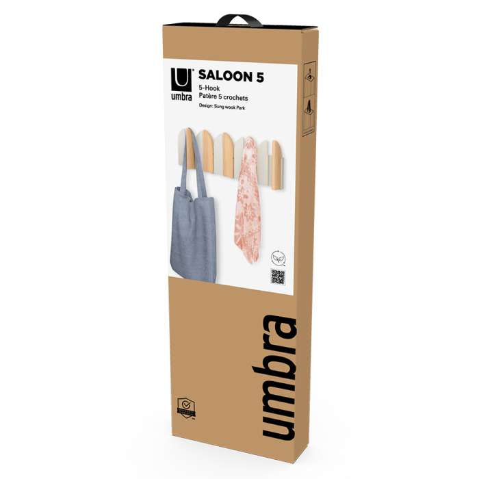 Вешалка настенная saloon, 5 крючков, натуральное дерево/белая UMBRA 1022942-1337