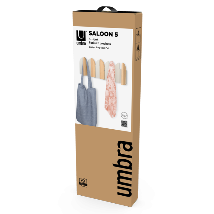 Вешалка настенная saloon, 5 крючков, натуральное дерево/белая UMBRA 1022942-1337