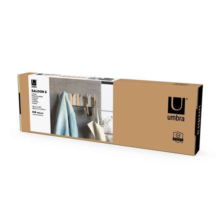 Вешалка настенная saloon, 5 крючков, натуральное дерево/белая UMBRA 1022942-1337