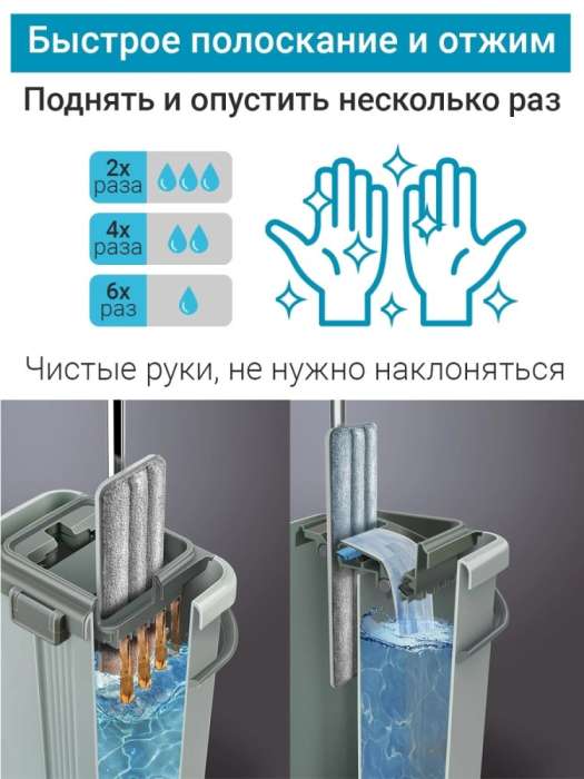 Швабра с отжимом и двухкамерным ведром на 20 литров BOOMJOY RB2075