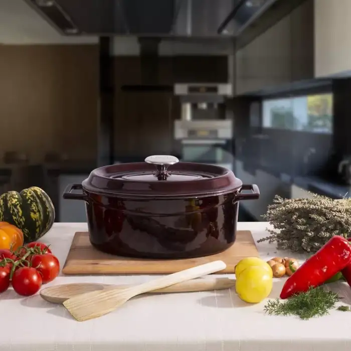 Литая чугунная кастрюля с крышкой PREMIUM баклажан 24см 4,5л LAVA LV Y TC 24 PR K2 V