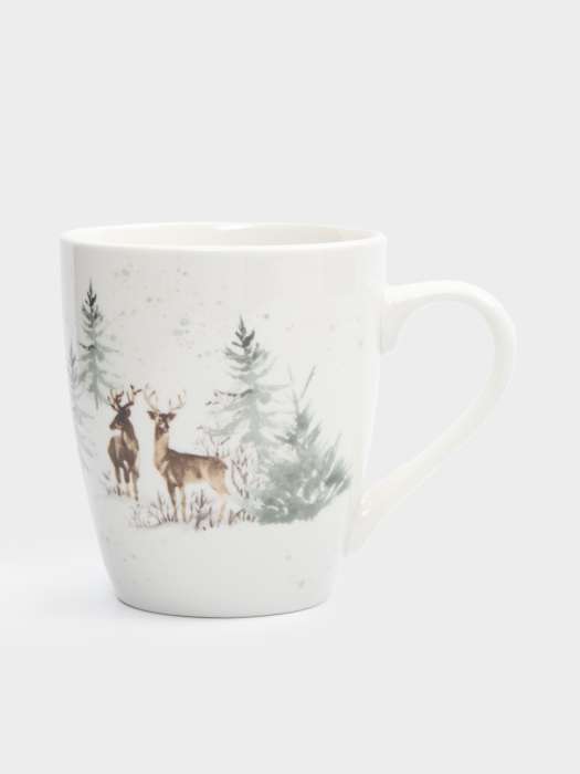 Кружка, 350 мл, 2 шт, фарфор P, белая, Олени в лесу, Maral ANNA LAFARG ANLAF-LHP2402-MUG