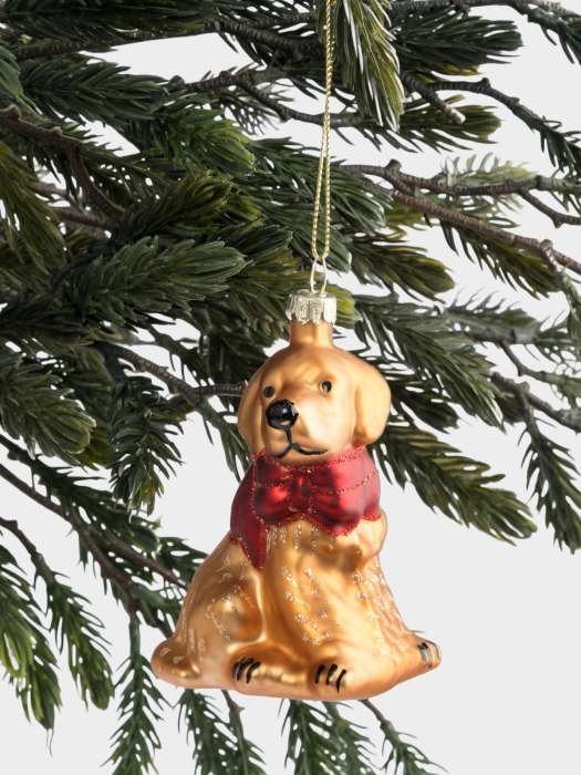 Игрушка елочная, 7х9 см, стекло, золотистая, Собака с бантом, New year ANNA LAFARG ANLAF-DF24-KH077