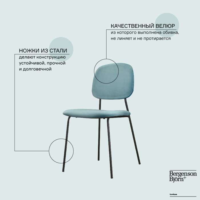 Стул tilla, велюр, темно-бирюзовый Bergenson Bjorn FH-TL-CH-PL-TRQ