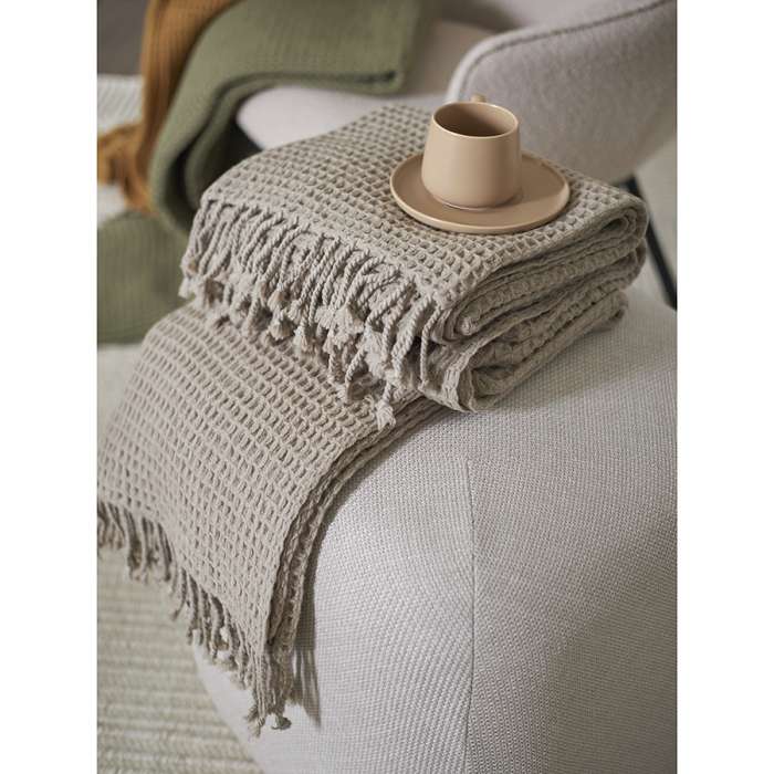 Плед из шерсти бежево-серого цвета из коллекции essential, 130х180 см Tkano TK23-TH0003