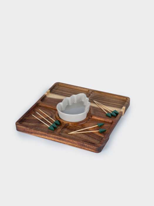 Менажница, 25 см, 4 отд, с пиалой, со шпажками, дерево/керамика, Шишка ANNA LAFARG ANLAF-CBK1303