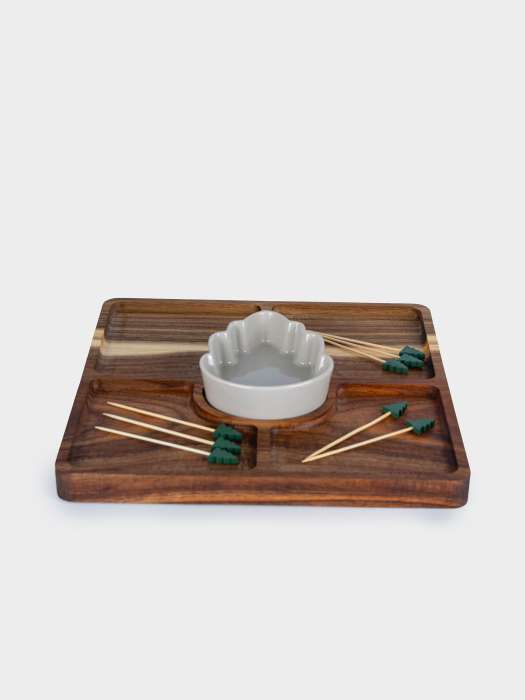 Менажница, 25 см, 4 отд, с пиалой, со шпажками, дерево/керамика, Шишка ANNA LAFARG ANLAF-CBK1303