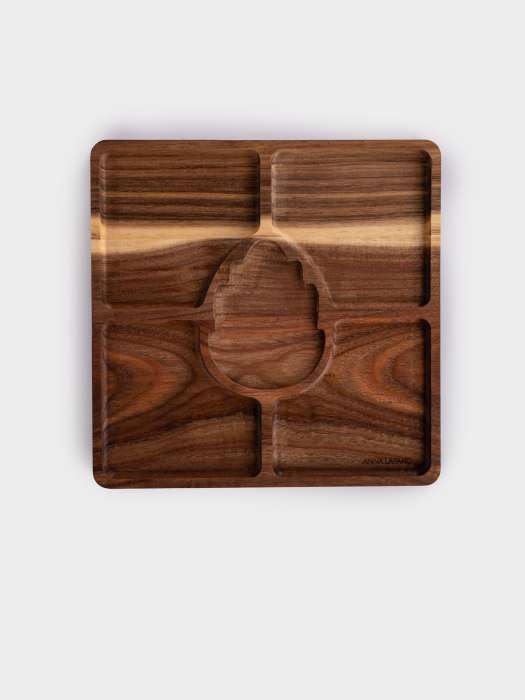 Менажница, 25 см, 4 отд, с пиалой, со шпажками, дерево/керамика, Шишка ANNA LAFARG ANLAF-CBK1303