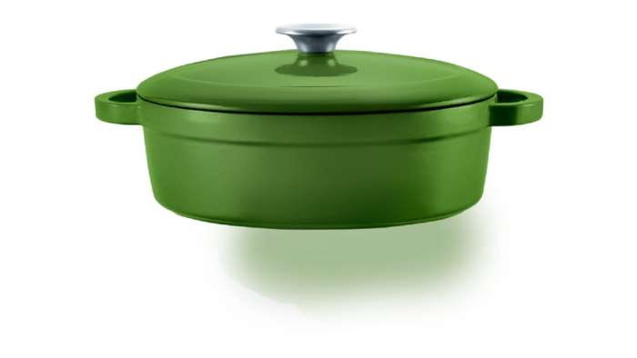 Кастрюля с крышкой низкая Foret d24 см, чугун, зеленая VOEUX VOX-8683642549865