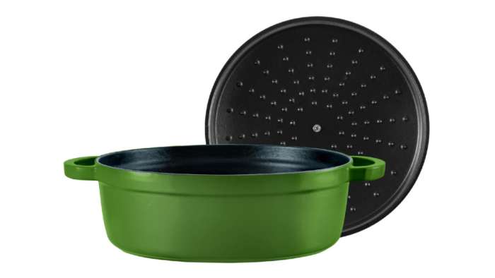 Кастрюля с крышкой низкая Foret d24 см, чугун, зеленая VOEUX VOX-8683642549865
