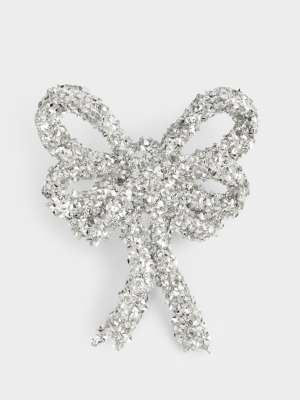 Украшение декоративное, 13 см, на клипсе, пластик, серебристое, Бант, New year ANNA LAFARG ANLAF-CT-006