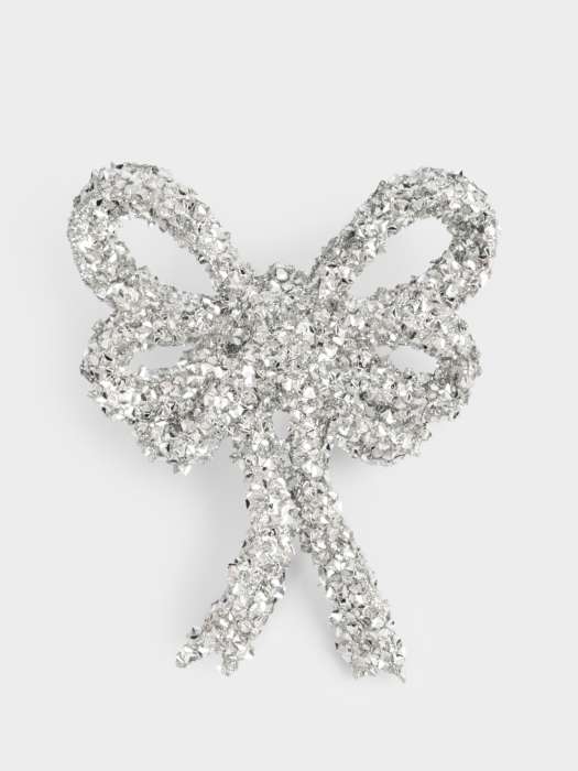 Украшение декоративное, 13 см, на клипсе, пластик, серебристое, Бант, New year ANNA LAFARG ANLAF-CT-006