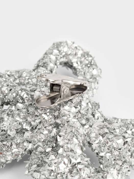 Украшение декоративное, 13 см, на клипсе, пластик, серебристое, Бант, New year ANNA LAFARG ANLAF-CT-006