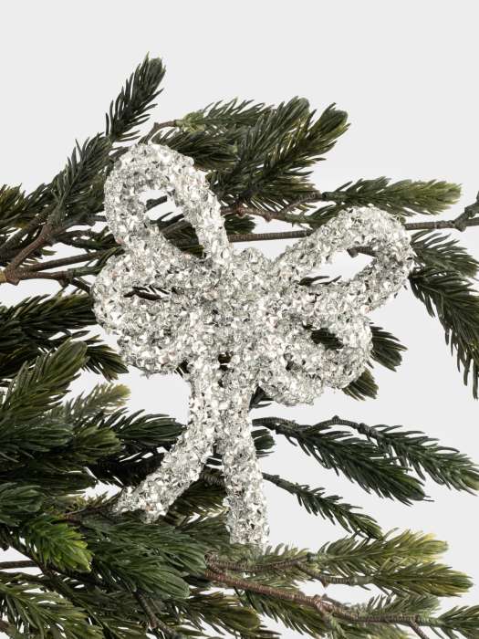 Украшение декоративное, 13 см, на клипсе, пластик, серебристое, Бант, New year ANNA LAFARG ANLAF-CT-006