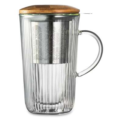 Кружка с двойными стенками, крышкой и ситечком Home Mon matin 450 мл, стекло DECOR DE TABLE DDT-DW967B-450/TM