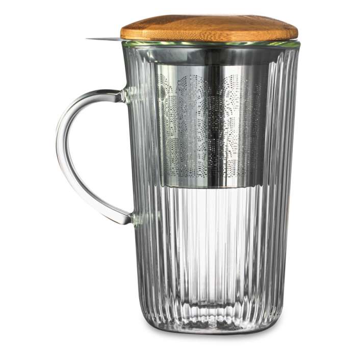 Кружка с двойными стенками, крышкой и ситечком Home Mon matin 450 мл, стекло DECOR DE TABLE DDT-DW967B-450/TM