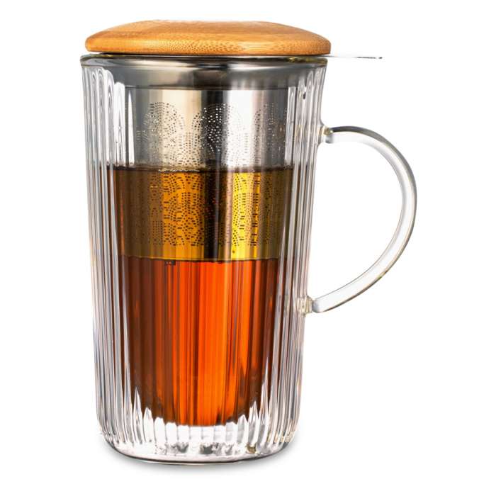 Кружка с двойными стенками, крышкой и ситечком Home Mon matin 450 мл, стекло DECOR DE TABLE DDT-DW967B-450/TM