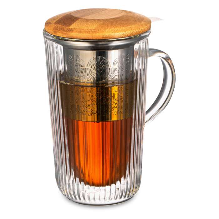 Кружка с двойными стенками, крышкой и ситечком Home Mon matin 450 мл, стекло DECOR DE TABLE DDT-DW967B-450/TM