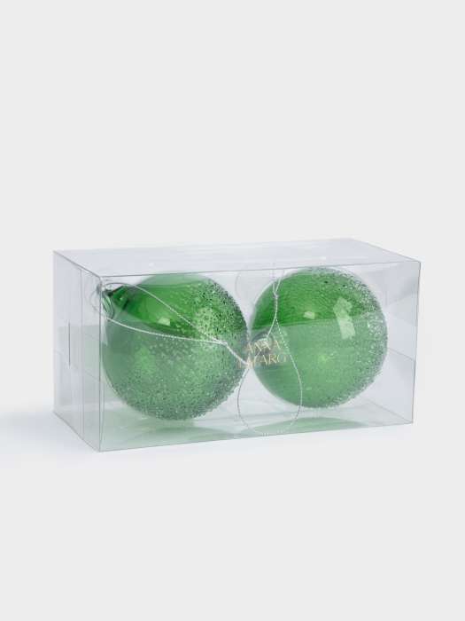 Игрушка елочная, 2 шт, 8 см, стекло, зеленая, Шар с изморозью, New year ANNA LAFARG ANLAF-DF24-KH148
