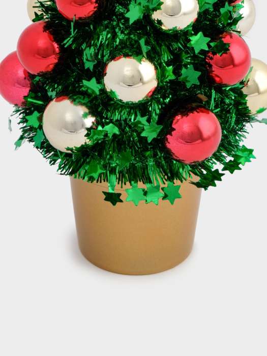 Ель искусственная, 30 см, с шарами, в горшке, мишура/пластик, зеленая, New year ANNA LAFARG ANLAF-21CH0654-1