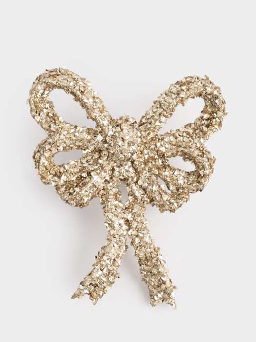 Украшение декоративное, 13 см, на клипсе, пластик, шампань, Бант, New year ANNA LAFARG ANLAF-CT-007