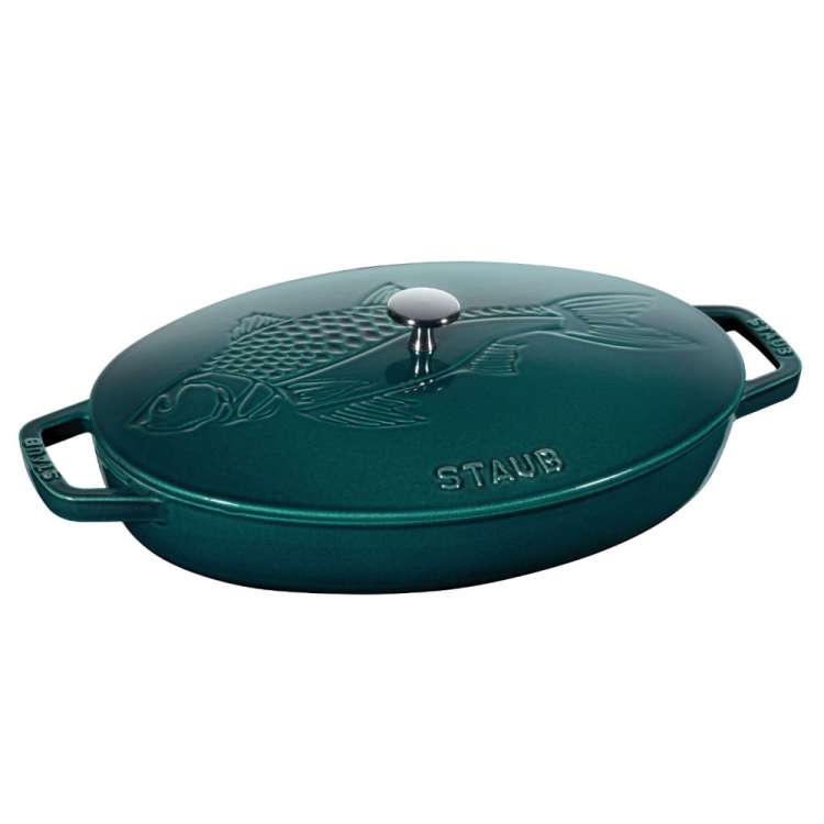Сковорода овальная для рыбы, 32 см, с чугунной крышкой, морская STAUB 11223337