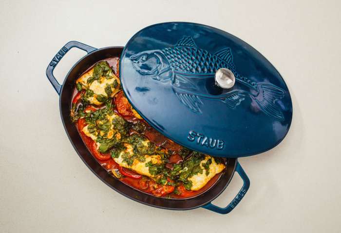 Сковорода овальная для рыбы, 32 см, с чугунной крышкой, морская STAUB 11223337