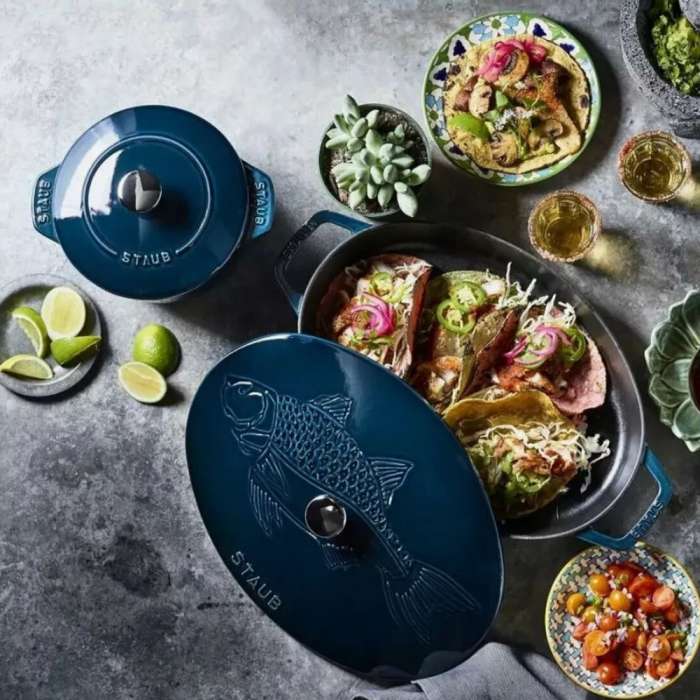 Сковорода овальная для рыбы, 32 см, с чугунной крышкой, морская STAUB 11223337