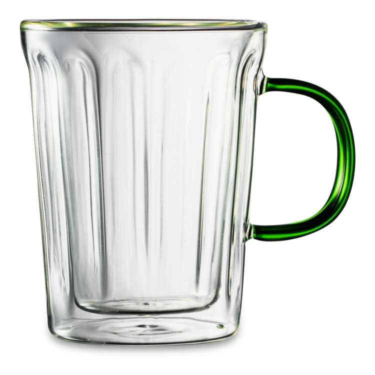 Кружка с двойными стенками Home Café de Paris 450 мл, зеленая ручка, стекло DECOR DE TABLE DDT-DW971B-450B