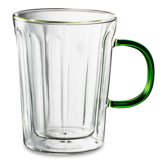 Кружка с двойными стенками Home Café de Paris 450 мл, зеленая ручка, стекло DECOR DE TABLE DDT-DW971B-450B
