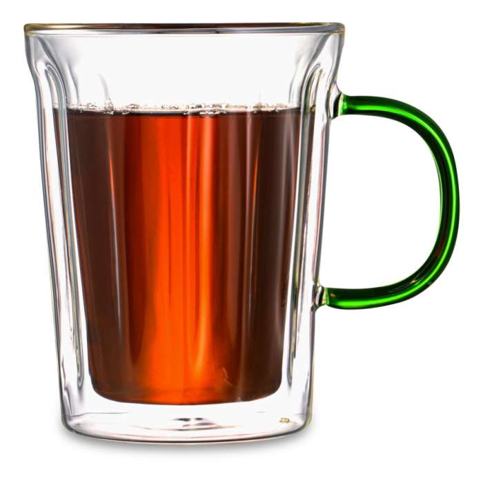 Кружка с двойными стенками Home Café de Paris 450 мл, зеленая ручка, стекло DECOR DE TABLE DDT-DW971B-450B