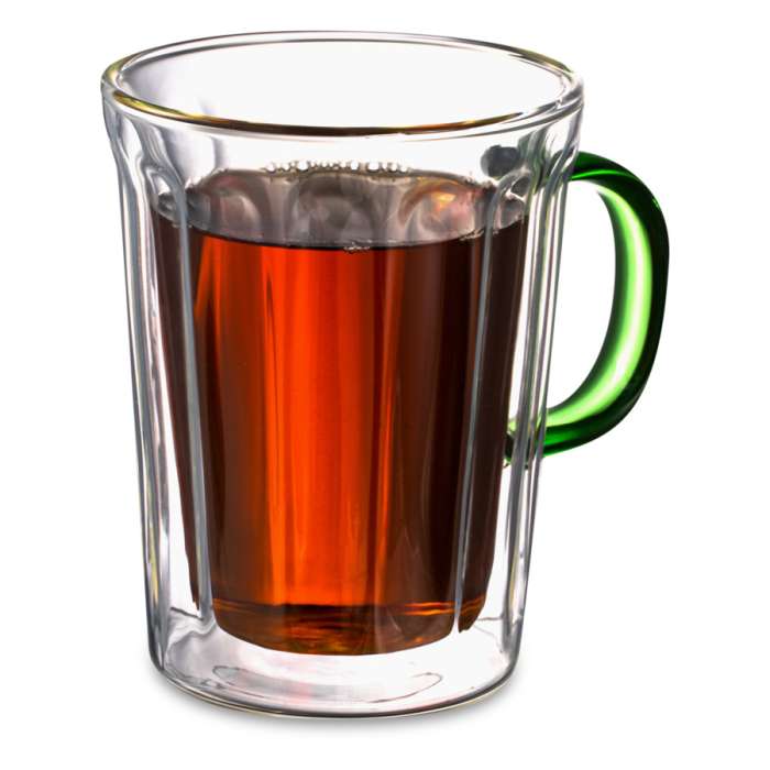 Кружка с двойными стенками Home Café de Paris 450 мл, зеленая ручка, стекло DECOR DE TABLE DDT-DW971B-450B