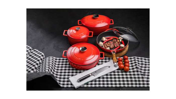 Кастрюля с крышкой LAVA d22 см, 3,4 л, чугун, красная LV Y TC 22 K1 R