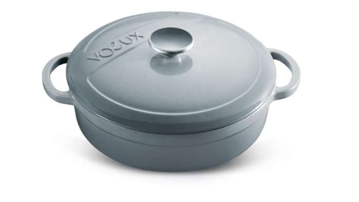Кастрюля с крышкой низкая Gracieuse d24 см, чугун, серая VOEUX VOX-8683642549889