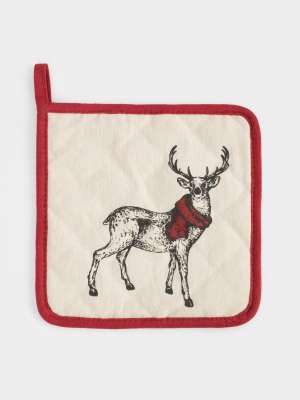 Прихватка, 20x20 см, хлопок, серо-бежевая, Олень в шарфе, Deer ANNA LAFARG ANLAF-SKW25-1PH