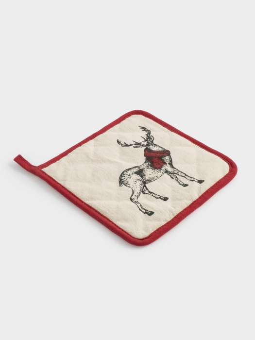 Прихватка, 20x20 см, хлопок, серо-бежевая, Олень в шарфе, Deer ANNA LAFARG ANLAF-SKW25-1PH