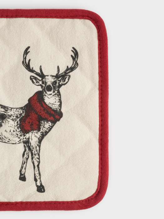 Прихватка, 20x20 см, хлопок, серо-бежевая, Олень в шарфе, Deer ANNA LAFARG ANLAF-SKW25-1PH