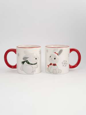 Кружка, детская, 360 мл, 2 шт, керамика, молочно-красная, Зайчики в шарфах, New year ANNA LAFARG ANLAF-XWS-180225