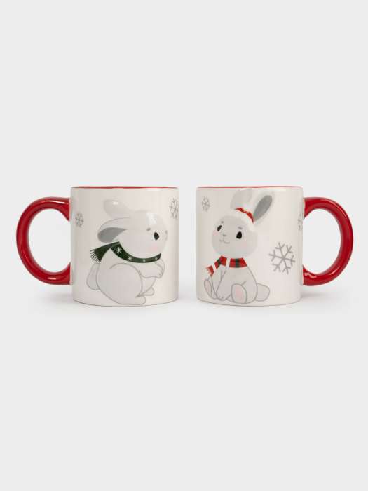 Кружка, детская, 360 мл, 2 шт, керамика, молочно-красная, Зайчики в шарфах, New year ANNA LAFARG ANLAF-XWS-180225